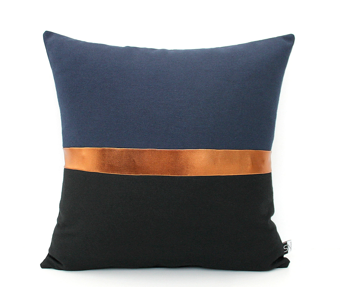 These affordable pillow covers are a must if you are looking for a touch of elegance in your home. The navy blue and black cotton is made to pop with a custom stripe of silver, gold or copper.