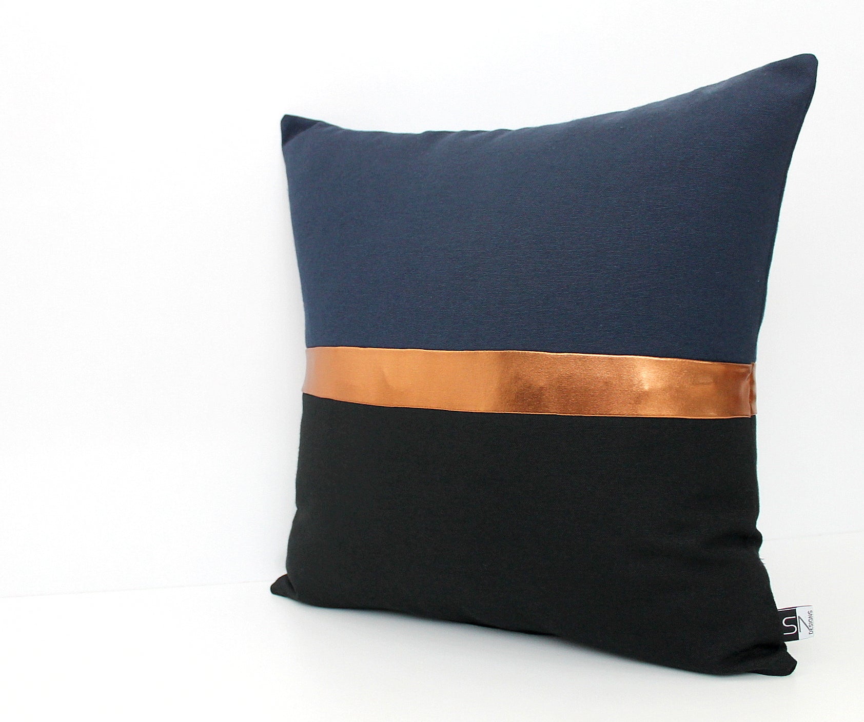 Navy Blue Black and Metallic Copper Colorblock Pillow Cover Custom SNdsigns