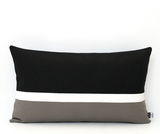Black, White and Dark Grey Colorblock Pillow Cover
