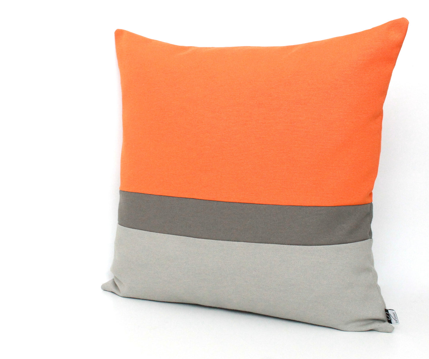 Tangerine Orange and Grey Colorblock Pillow Cover