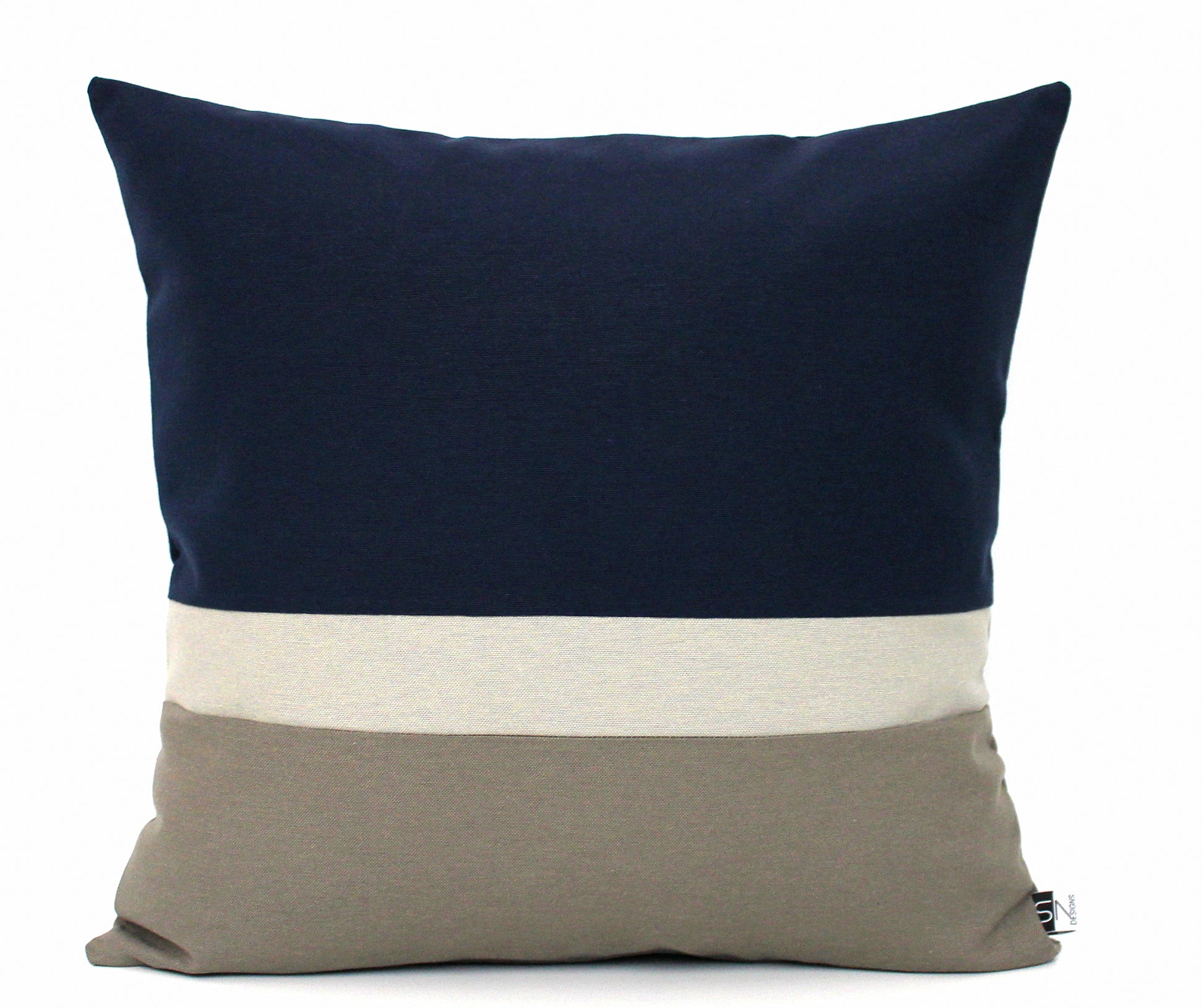 18x18 Inch Hand Woven Color Block Pillow Gray Cotton With