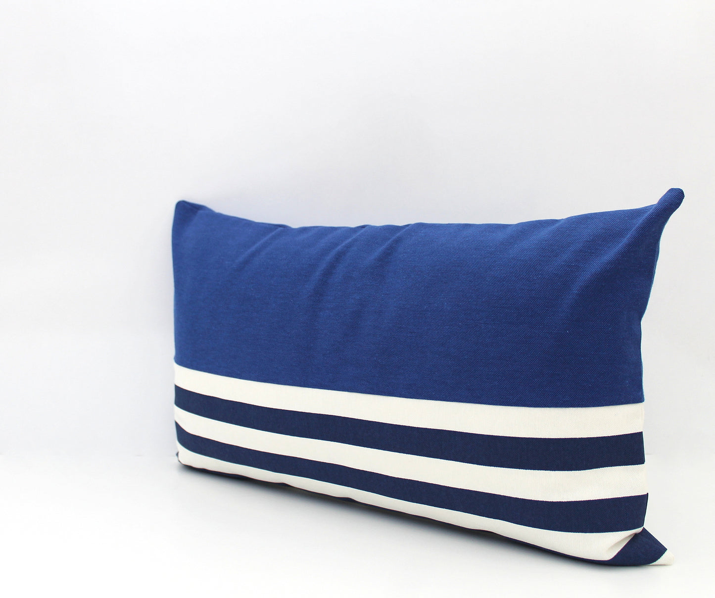 Dark Cobalt and Navy Blue and White Stripe Colorblock Pillow Cover