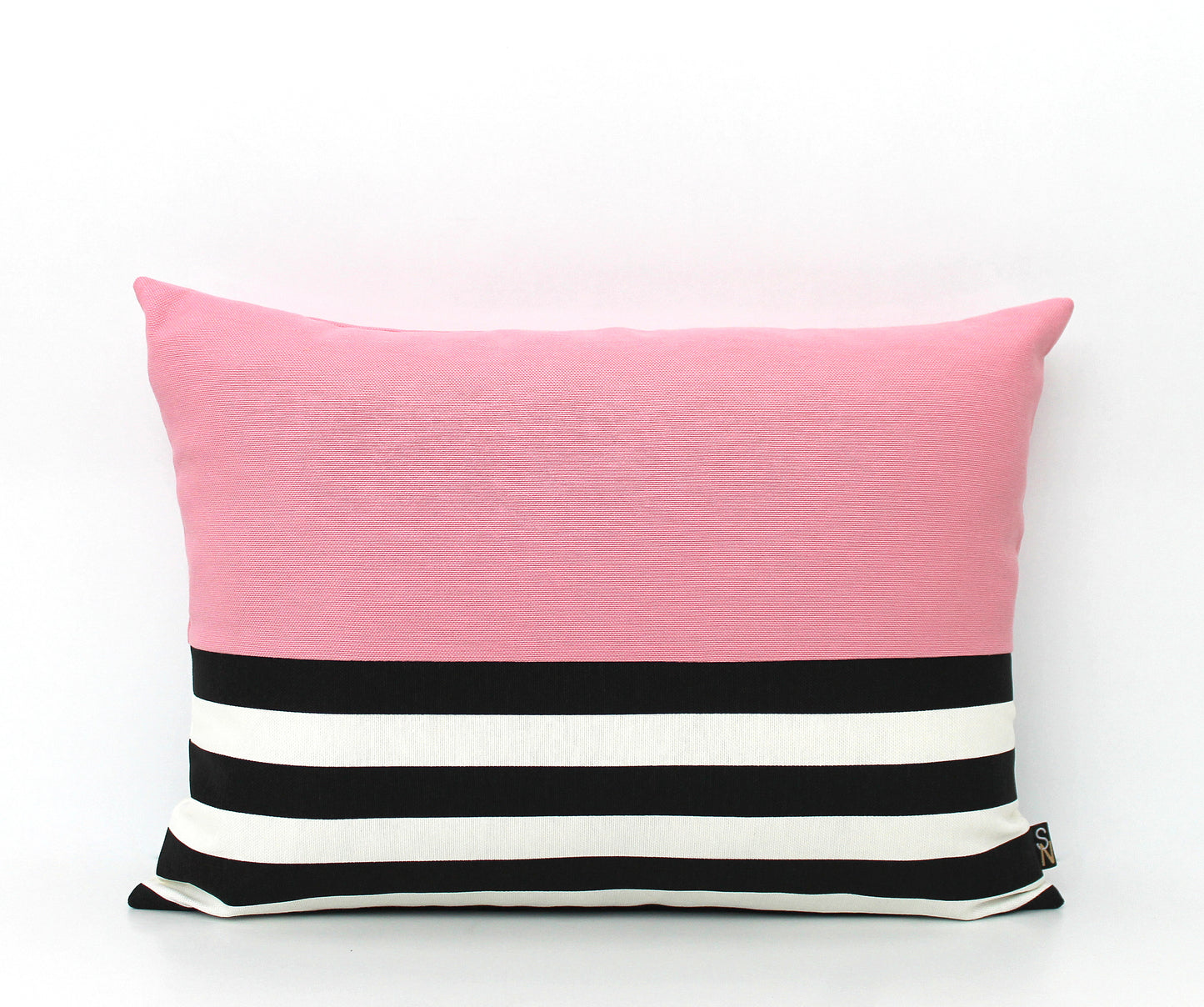 Pink with Black and White Stripes Colorblock Pillow Cover