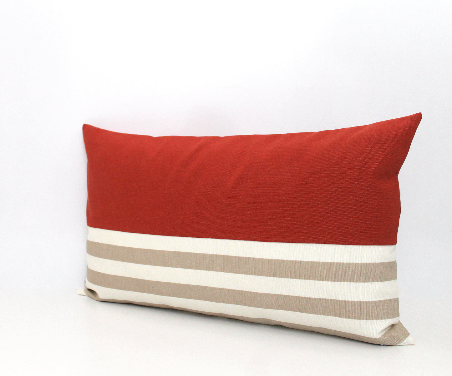 Rust with Beige and Off-White Stripes Colorblock Lumbar Pillow Cover