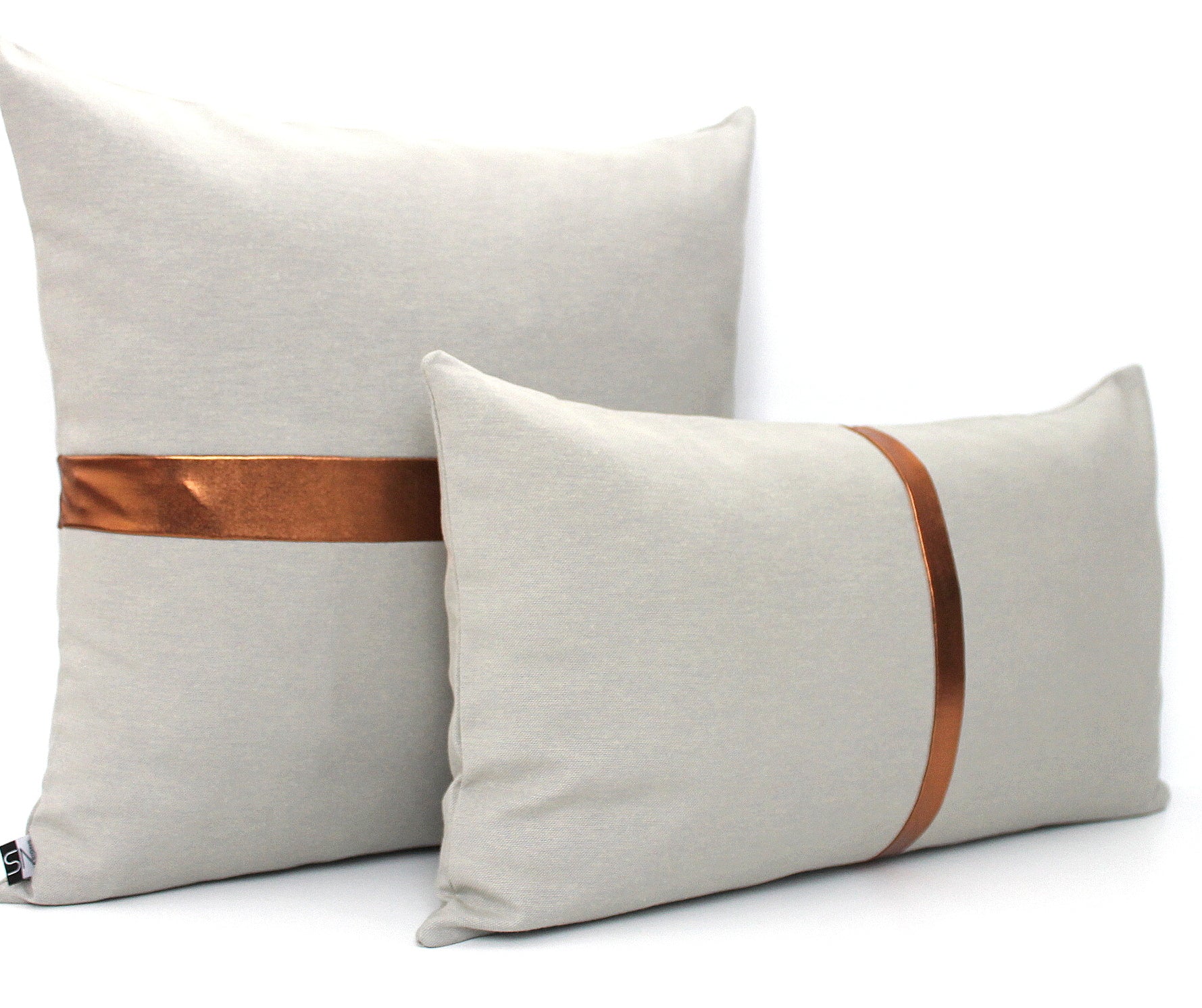 Light Grey and Copper Colorblock Pillow Cover Custom Metallic Stripe SNdsigns