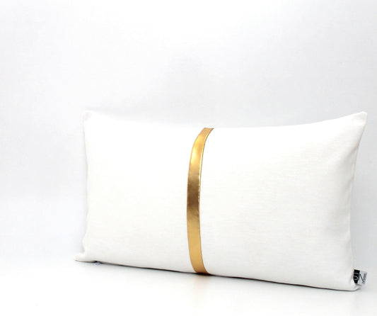 White and Gold Colorblock Pillow Cover
