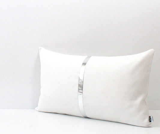 White and Silver Colorblock Pillow Cover